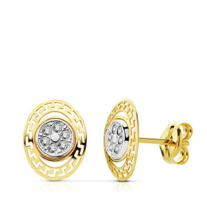 18K PENDIENTES ORO BICOLOR CIRCONITA 9X7 MM CIERRE PRESION