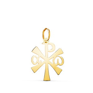 18K COLGANTE ORO AMARILLO CRUZ CRISMON EN BRILLO. MEDIDA: 18 X 13 MM