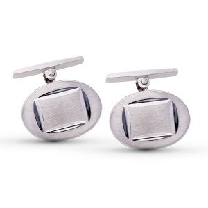 18K GEMELOS ORO BLANCO OVAL MATE Y BRILLO