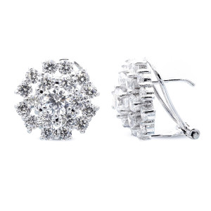 18K PENDIENTES CIRCONITAS 14 MM ORO BLANCO CIERRE OMEGA