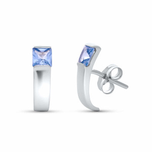 18K PENDIENTES AGUA MARINA ORO BLANCO 14 X 4 MM