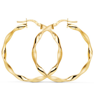 9K AROS ORO AMARILLO HUECOS RETORCIDOS MATE Y BRILLO 35 X 2.75 MM