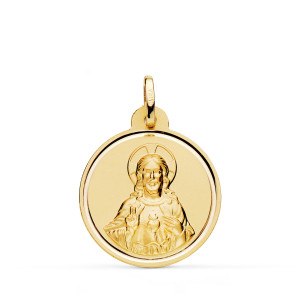18K MEDALLA ORO AMARILLO CRISTO SAGRADO CORAZON DE JESUS BISEL 22 MM