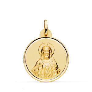 18K MEDALLA ORO AMARILLO CRISTO SAGRADO CORAZON DE JESUS BISEL 24 MM