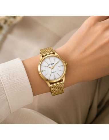 Citizen Reloj Lady EM1222-87A Mujer Eco-Drive Acero Dorado 34 mm Blanco EM1222-87A