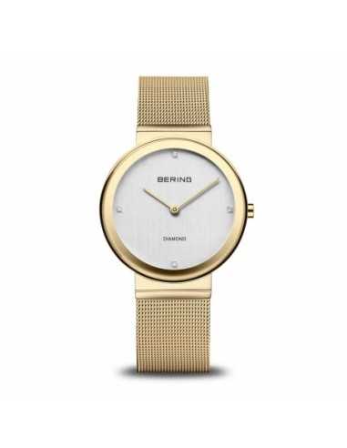 Bering Reloj Classic Mujer Acero Dorado 35 mm Esfera Blanca Diamantes Cristal de Zafiro 10135-334