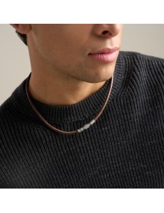 Fossil Collar Machine Cuero Marrón y Acero Inoxidable Bicolor JF05007998 2