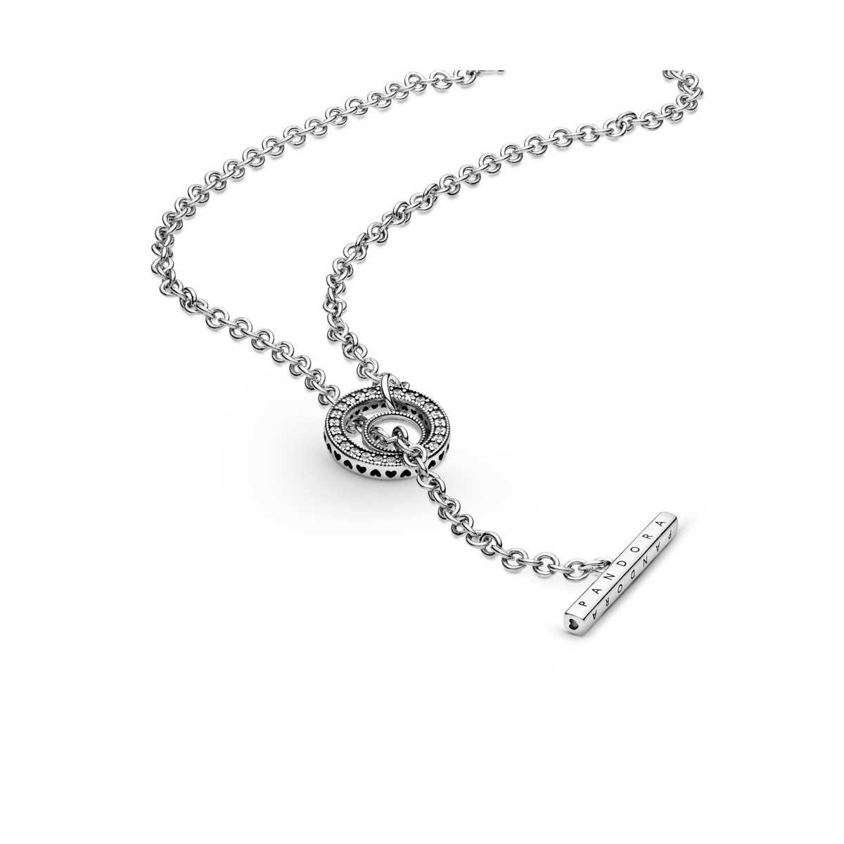 Collar Pandora en T Logo y Corazón en Pavé 399050C01-80