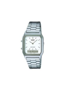 Casio Vintage Reloj Digital y Analógico Unisex Plateado con Esfera Blanca AQ-230A-7DMQYES