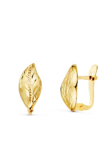 18K PENDIENTES  ORO AMARILLO HOJA LAPIDADOS Y...