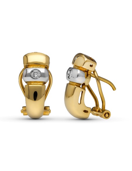 18K PENDIENTES ORO AMARILLO DIAMANTES NATURALES  TALLA BRILLANTE 0,10 QTS. 14X6 MM CIERRE OMEGA