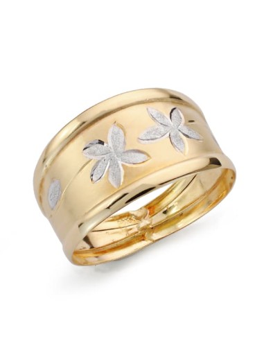 18K SORTIJA ORO BICOLOR MATIZADA CON FLORES...