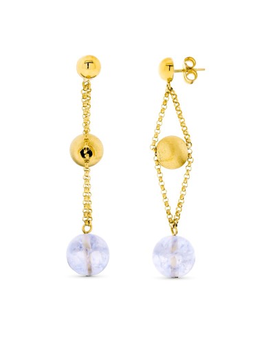 18K PENDIENTES ORO AMARILLO LARGOS BOLA ORO Y...