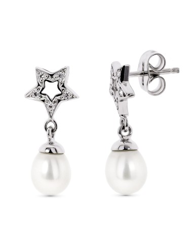 18K PENDIENTES ORO BLANCO DOS CUERPOS CON...