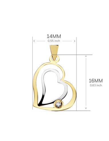 18K COLGANTE CORAZON ORO BICOLOR 16X14 MM Y...