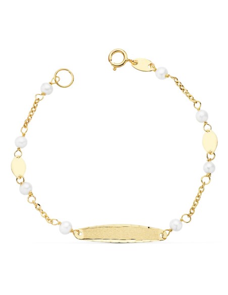 18K PULSERA ESCLAVA COMUNION ORO AMARILLO PERLAS 3.5MM 15CM