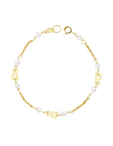 18K PULSERA ORO AMARILLO PERLAS Y OSO S. 16.5 CM