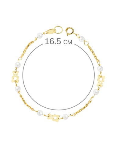 18K PULSERA ORO AMARILLO PERLAS Y OSO S. 16.5 CM