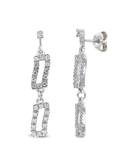 18K PENDIENTES ORO BLANCO LARGOS Y CIRCONITA CIERRE PRESION