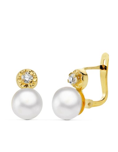 18K PENDIENTES ORO AMARILLO PERLA Y CIRCONITA...