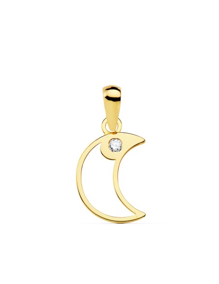 18K COLGANTE ORO AMARILLO AMULETO LUNA CIRCONITA 12X9 MM