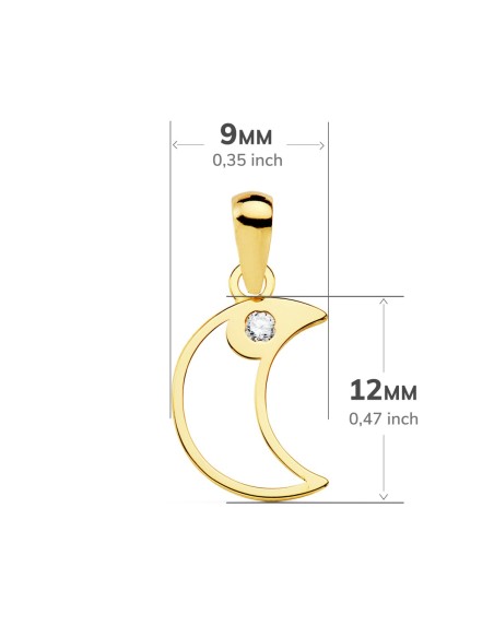 18K COLGANTE ORO AMARILLO AMULETO LUNA CIRCONITA 12X9 MM