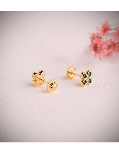 18K PENDIENTES ORO AMARILLO TREBOL MALAQUITA...