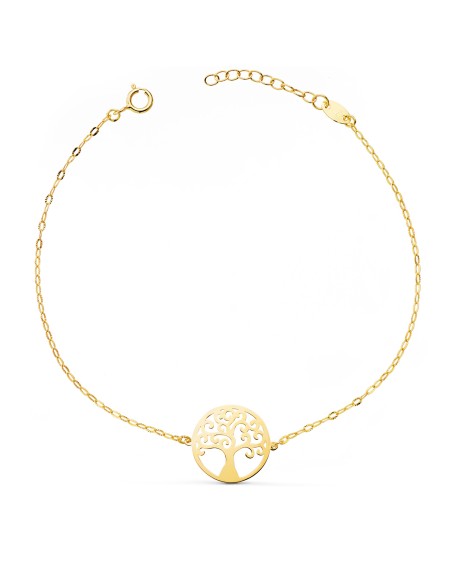 18K PULSERA ORO AMARILLO ARBOLDE LA VIDA 14MM CADENA TALLADA. LARGO: 17 3 CM