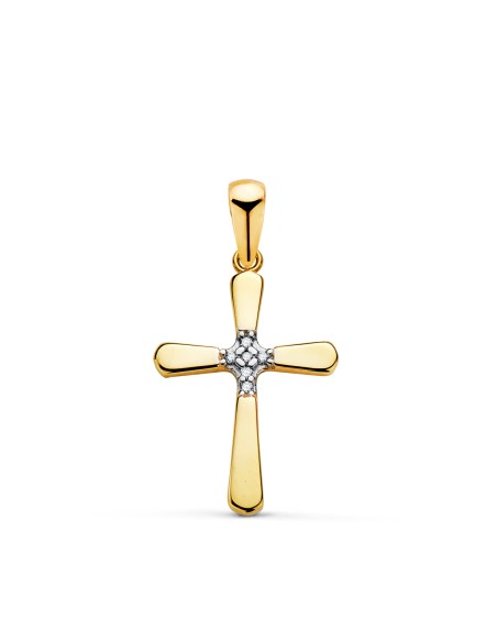 18K CRUZ ORO BICOLOR CON PARTE CENTRAL DE CIRCONITAS. MEDIDA: 18,5 X 12 MM