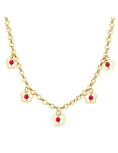 18K COLLAR ORO AMARILLO FLORES 12 MM CORAL...