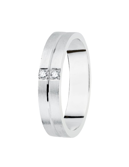 18K ALIANZA ORO BLANCO MATIZADA 4 MM DIAMANTES 0,06 QTS.