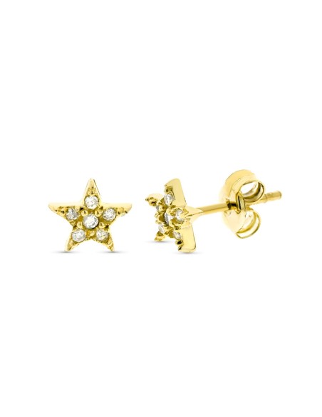 9K PENDIENTES ORO AMARILLO ESTRELLA DIAMANTES 0.06 CTS SI-H TUER OA 6 MM CIERRE PRESION