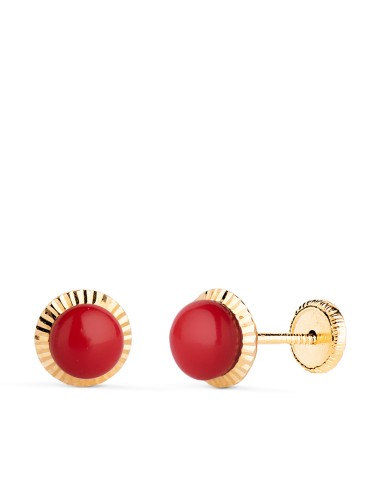 18K PENDIENTES ORO AMARILLO CORAL ORLA TALLADA...