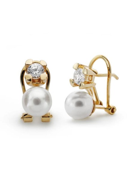 18K PENDIENTES GARRA PERLA CULTIVADA ORO AMARILLO 7-7.5 MM CIERRE OMEGA