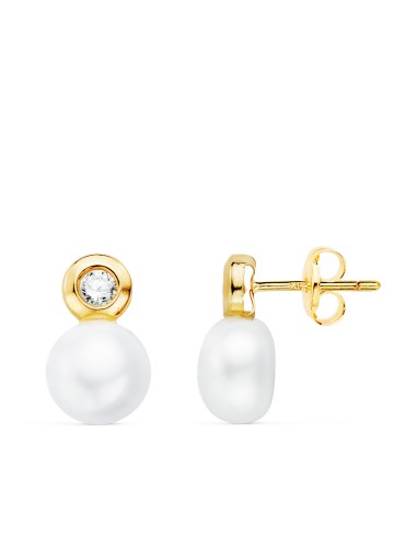 18K PENDIENTES ORO AMARILLO PERLA Y CHATON CON...