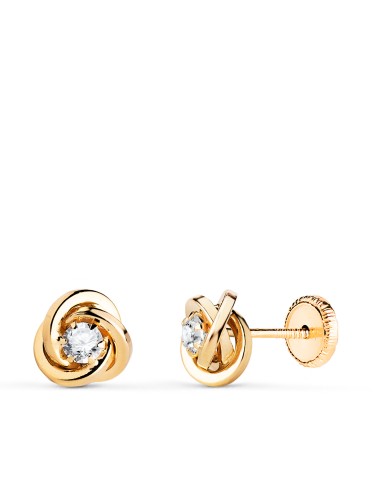 18K PENDIENTES ORO AMARILLO NUDO CON CIRCONITA....