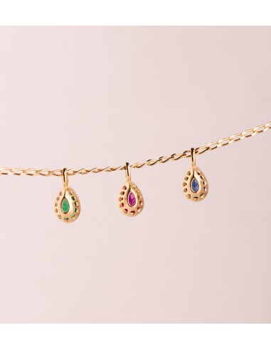 18K COLGANTE ORO AMARILLO GOTA PIEDRA VERDE...