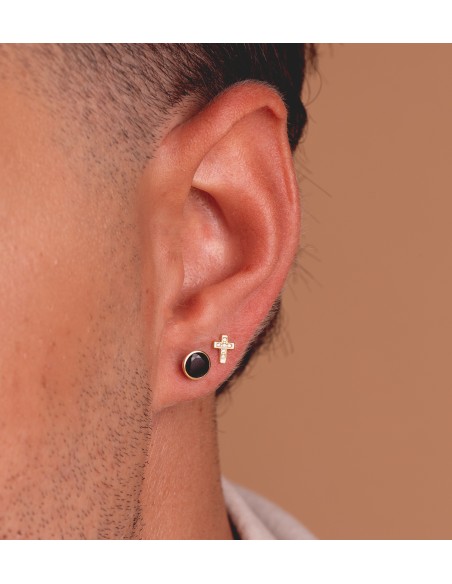 18K PENDIENTES ORO AMARILLO CHATON CON CIRCONITA NEGRA. ANCHO: 6,2 MM. CIERRE PRESION