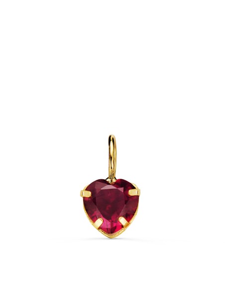 18K COLGANTE ORO AMARILLO CORAZON PIEDRA COLOR ROJO 6 X 6 MM.