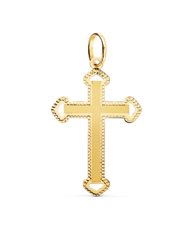 18K CRUZ ORO AMARILLO SIN CRISTO TALLADA Y...