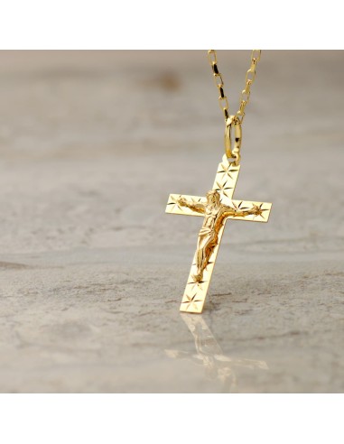 18K CRUZ ORO AMARILLO CON CRISTO TALLADA 34X19 MM