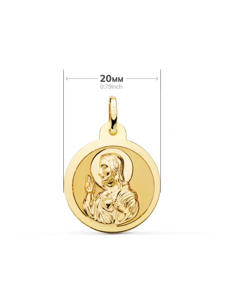 18K ESCAPULARIO ORO AMARILLO ORO AMARILLO BRILLO VIRGEN DEL CARMEN Y CORAZON DE JESUS 20 MM