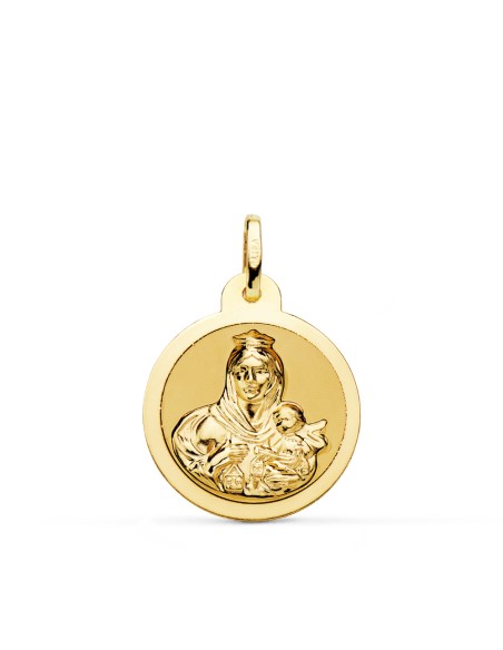 18K ESCAPULARIO ORO AMARILLO ORO AMARILLO BRILLO VIRGEN DEL CARMEN Y CORAZON DE JESUS 20 MM