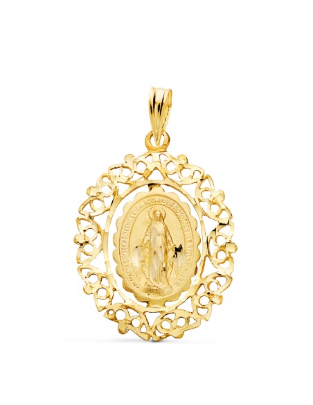 18K MEDALLA ORO AMARILLO VIRGEN DE LA MILAGROSA CERCO. MEDIDA: 28X21 MM