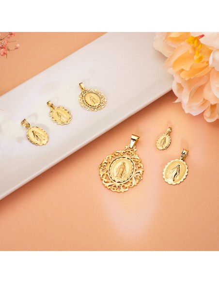 18K MEDALLA ORO AMARILLO VIRGEN DE LA MILAGROSA CERCO. MEDIDA: 28X21 MM