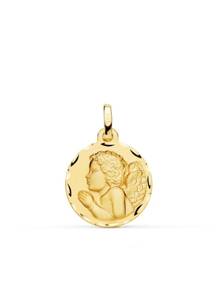 18K MEDALLA ORO AMARILLO ANGEL NIÑO PIADOSO REZANDO TALLADO 18 MM