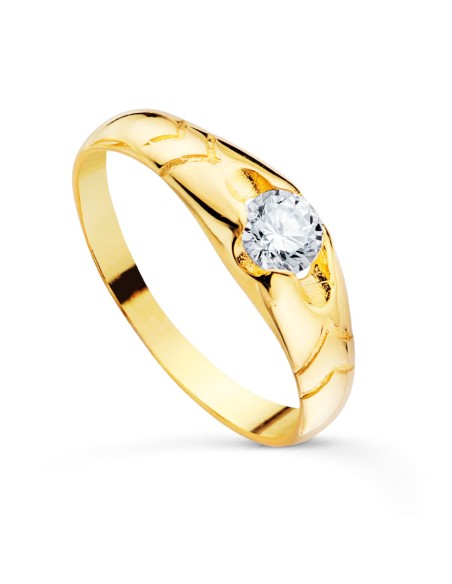 18K SOLITARIO ORO AMARILLO CADETE MACIZO BRILLO CIRCONITA 4.5 MM ANCHO 5.5 MM