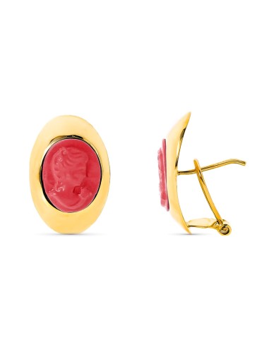 18K PENDIENTES ORO AMARILLO CAMAFEO CORALINA...