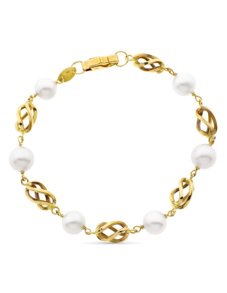 18K PULSERA ORO AMARILLO CON JAULA Y PERLA CULATIVADAS 8 MM
