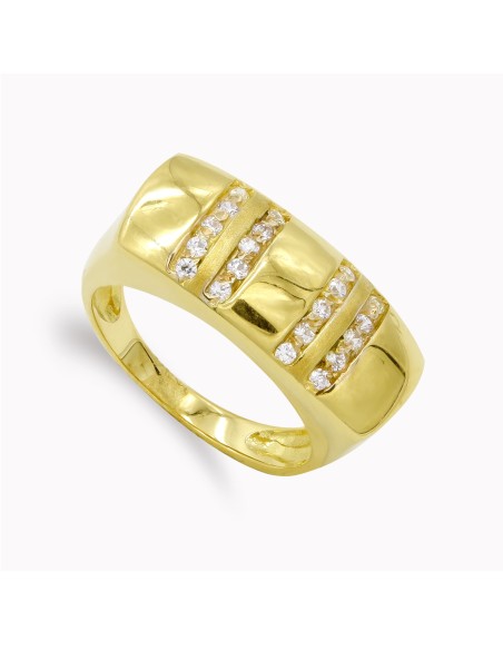 18K SORTIJA ORO AMARILLO MACIZA CON CIRCONITAS. ANCHO: 9 MM